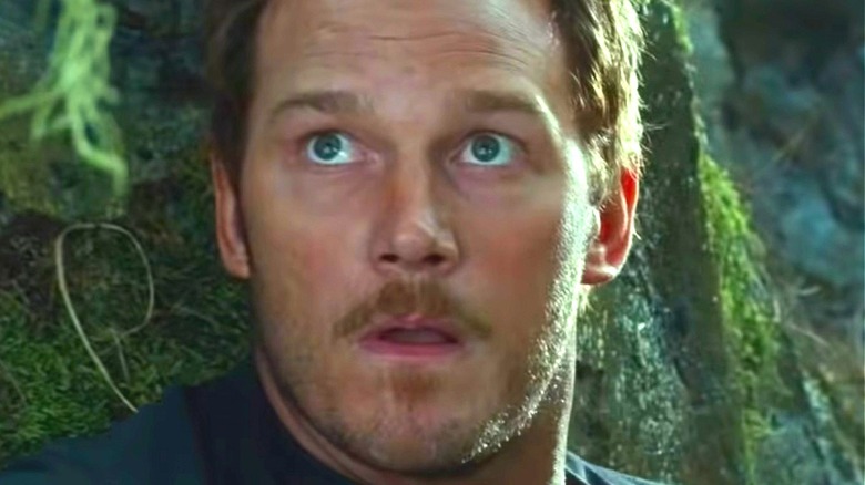 Chris Pratt looks up frightened