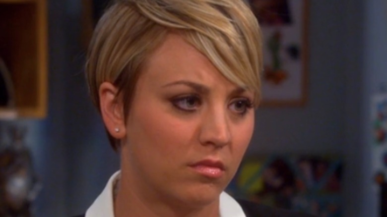 Penny frowning with short hair on The Big Bang Theory