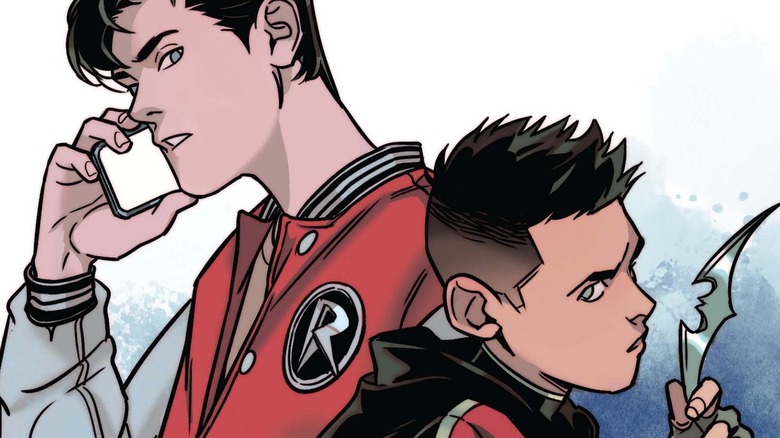 Robin and Damian Wayne posing on cover art