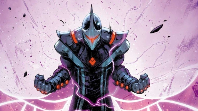 Dark Hawk explodes with purple energy