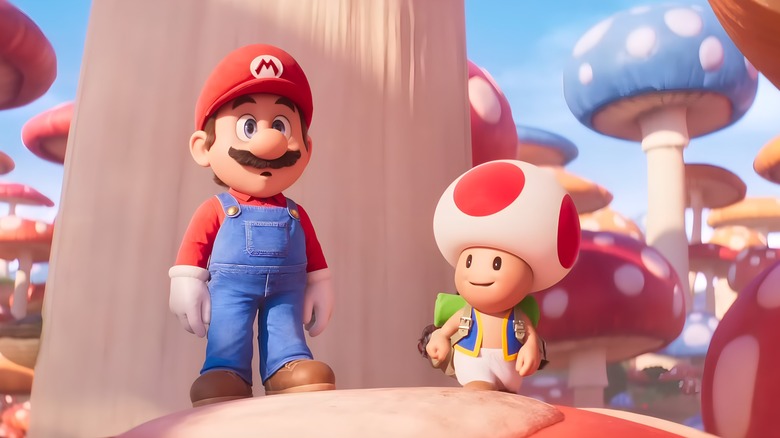 Mario and Toad traveling through mushrooms