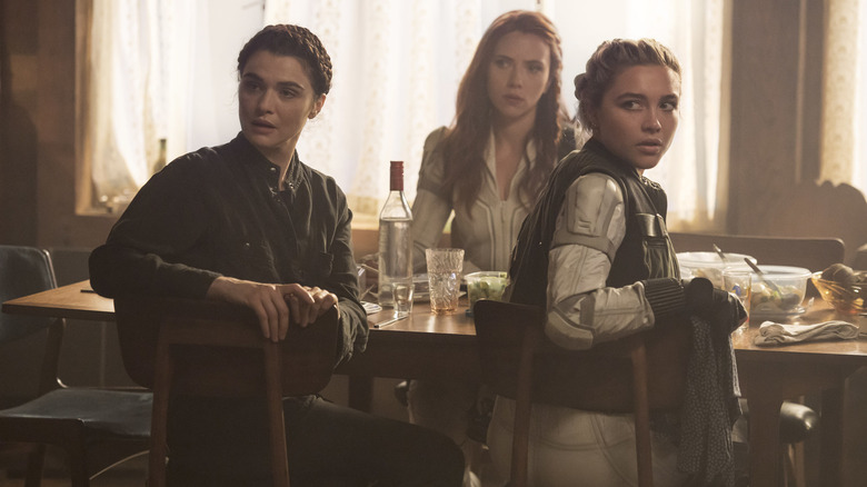 Melina, Natasha, and Yelena at table