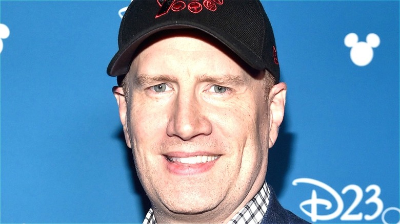 Kevin Feige wearing an Avengers hat