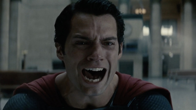 Superman wearing a red cape