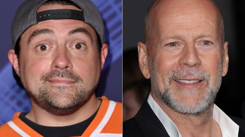 A side-by-side image of Kevin Smith and Bruce Willis