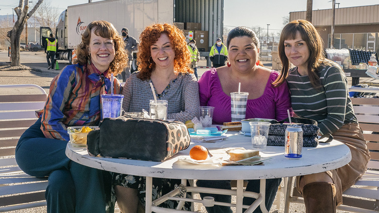 Kim and friends eating lunch