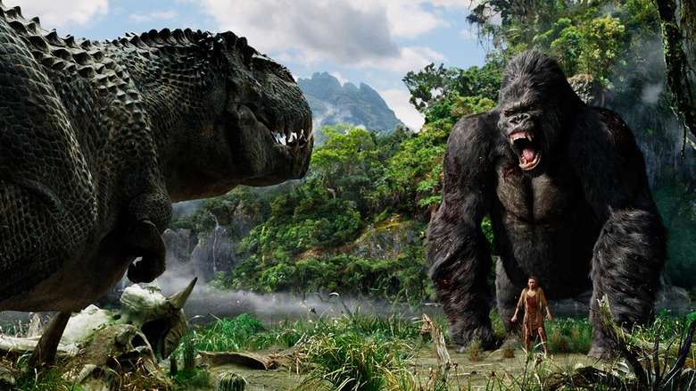 King Kong fights dinosaur