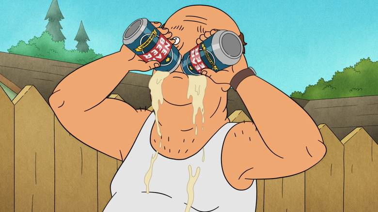 Bill Dauterive chugs beer in "King of the Hill"