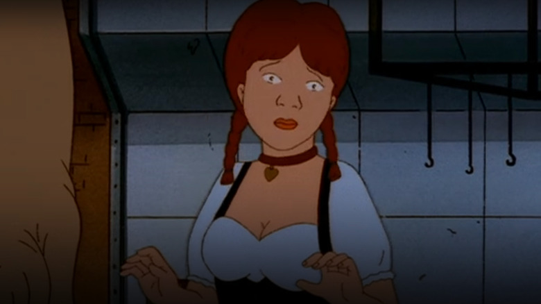 Luanne looking sad in Larsen Pork processing plant