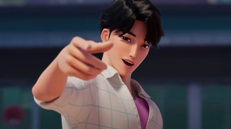 Jinu hams it up for fans in KPop Demon Hunters.