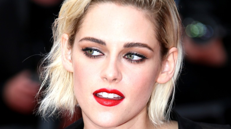 Kristen Stewart in bright red lipstick