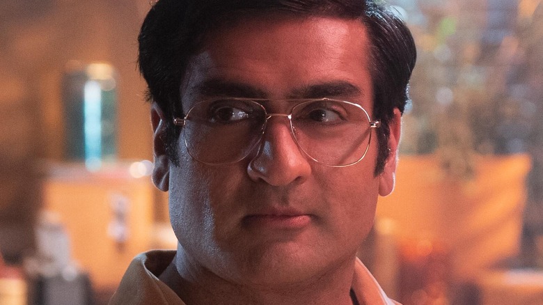 Kumail Nanjiani frowning as Steve Banerjee in Welcome to Chippendales