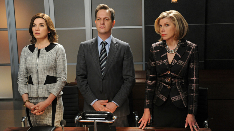 Alicia Florrick addresses a judge with Will Gardner and Diane Lockhart in "The Good Wife"