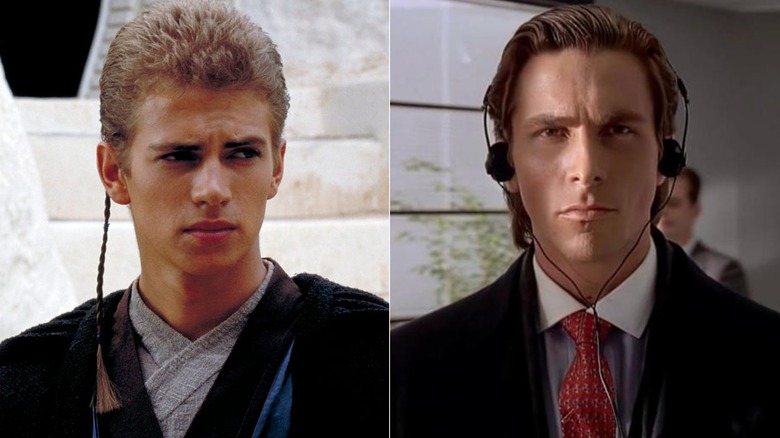 A split image of Anakin Skywalker and Patrick Bateman