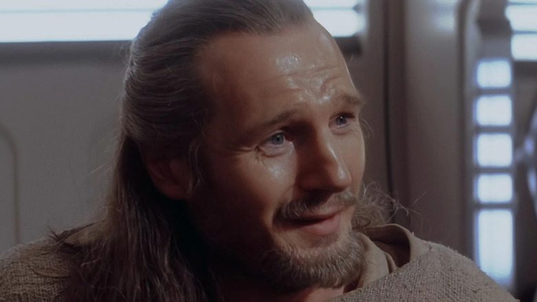 Qui-Gon Jinn laughing at Jar-Jar