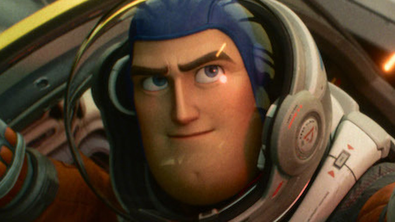 Buzz Lightyear looking up in his spacesuit