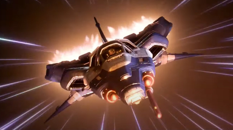 Buzz Lightyear flying ship in space