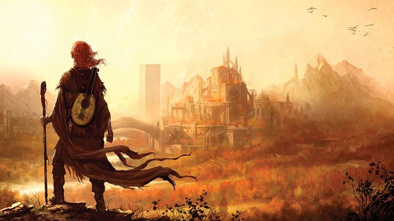 Kvothe staring at city