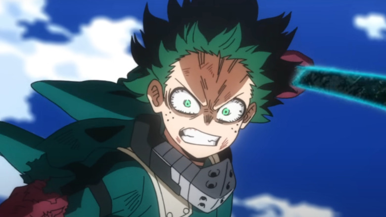 Deku looks intense and is focused on winning against Shigiraki