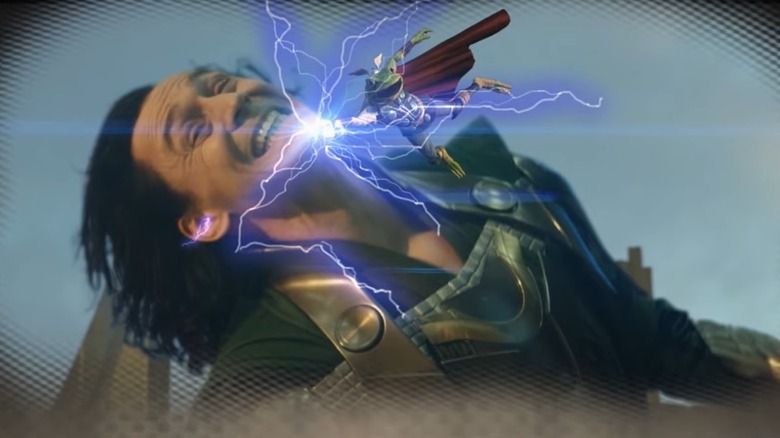 Throg hitting Loki on chin