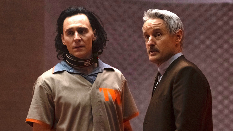 Tom Hiddleston as Loki with Owen Wilson as Mobius