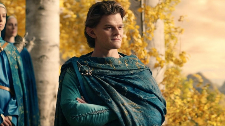 Elrond watching the high king speak on The Rings of Power