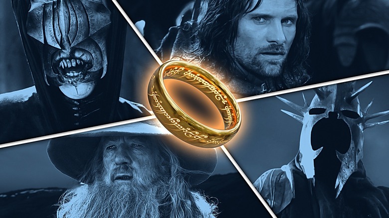 Four characters surrounding the One Ring