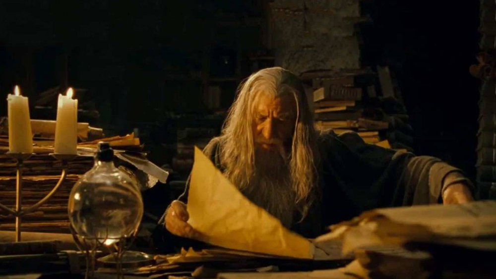 Gandalf busily studies ancient Middle-earth history