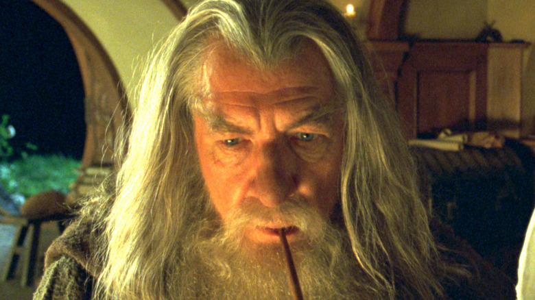 Gandalf smoking a pipe in The Fellowship of the Ring