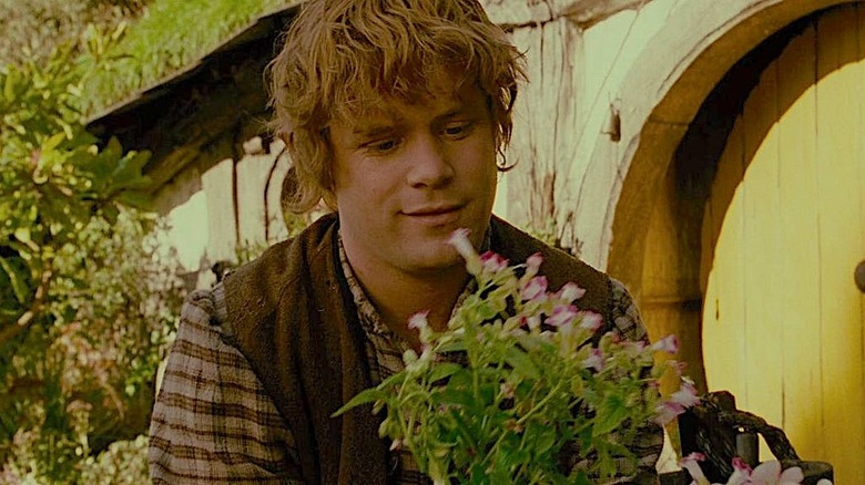 Sam looking at flowers