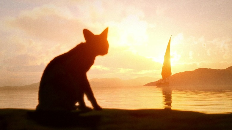 the cat sees a boat in the distance in "Flow"