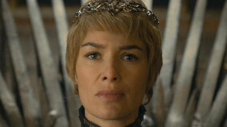 Cersei Lannister (Lena Headey) on the Iron Throne in Game of Thrones