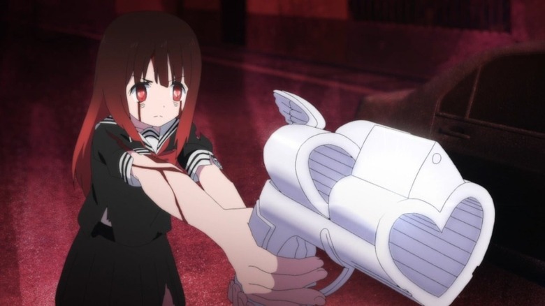 Aya Asagiri holding heart gun