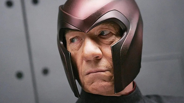 Magneto wearing his helmet