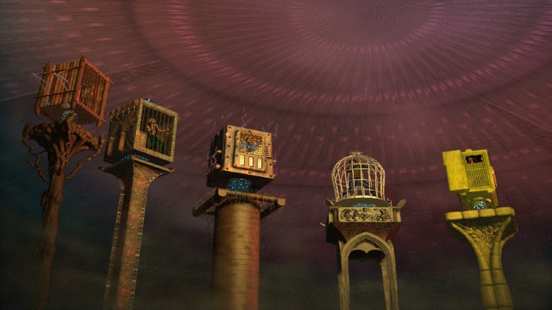 The characters of I Have No Mouth locked in cages by AM