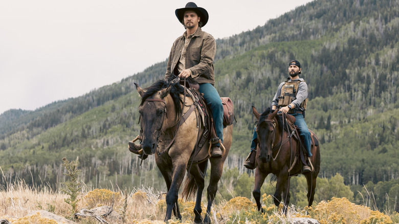 Kayce and Peter ride the range in "Marshals" (2026)