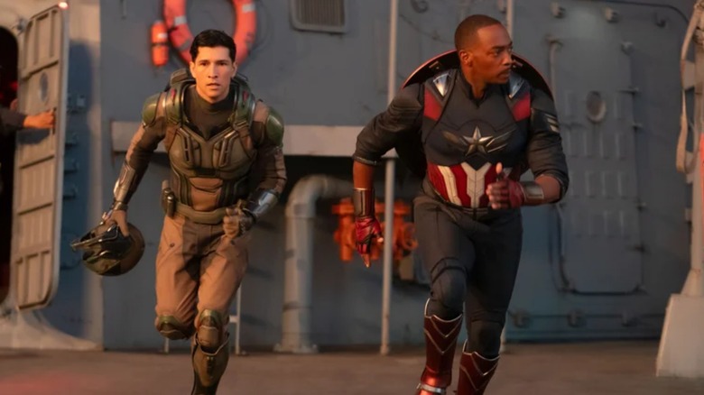 Captain America and Falcon running in "Captain America: Brave New World" (2025)