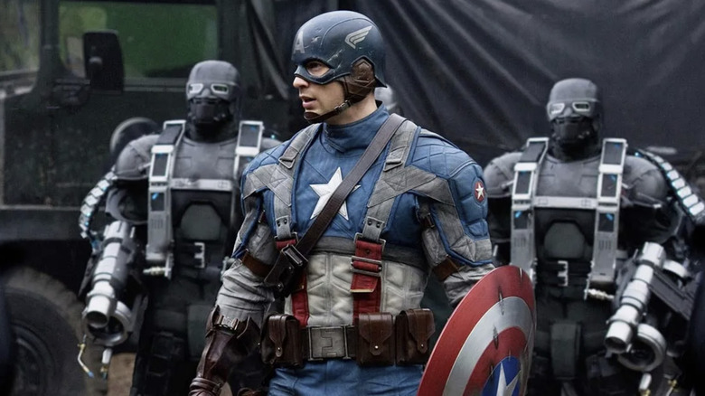 Captain America stands in front of Hydra troops in "Captain America: The First Avenger" (2011)