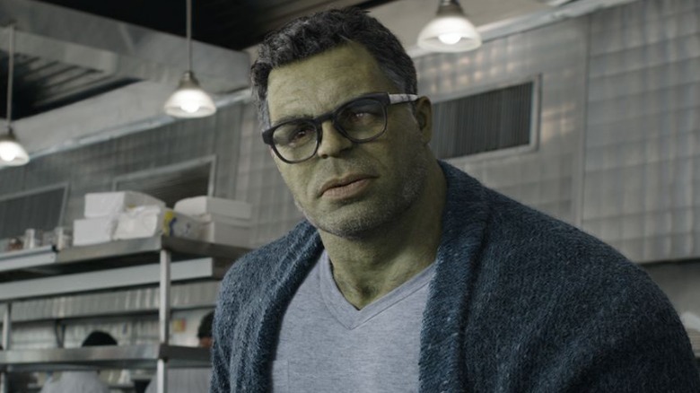 Hulk wearing clothes and glasses