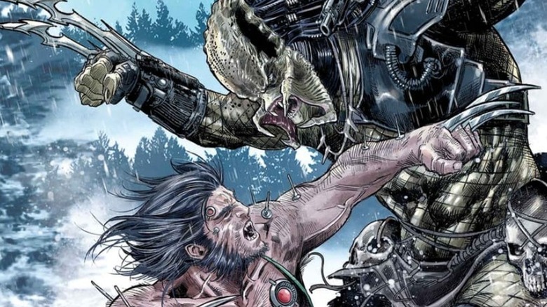 Wolverine and Predator fighting
