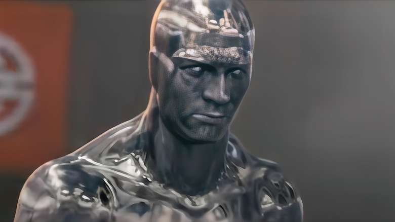 Silver Surfer staring stoically