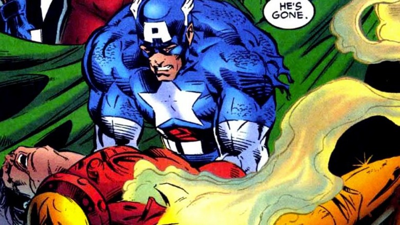 A panel from The Crossing Iron Man comic