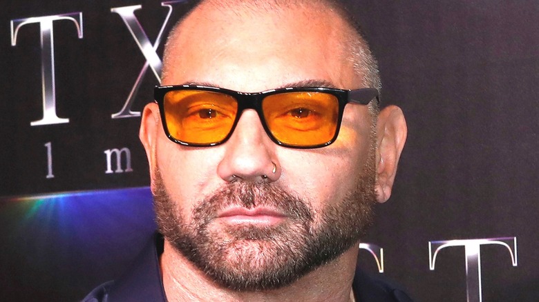 Dave Bautista in orange sunglasses