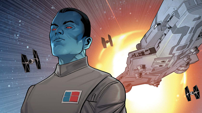 Thrawn standing in front of an armada of ships