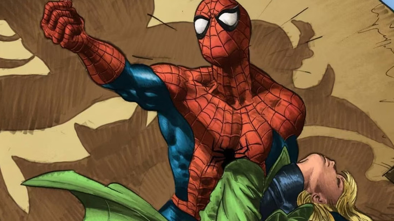 Spider-Man holding gwen stacy