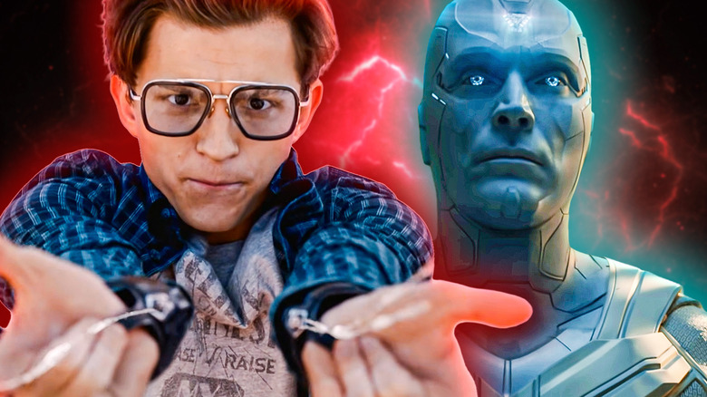 Peter Parker wearing E.D.I.T.H. glasses and Vision