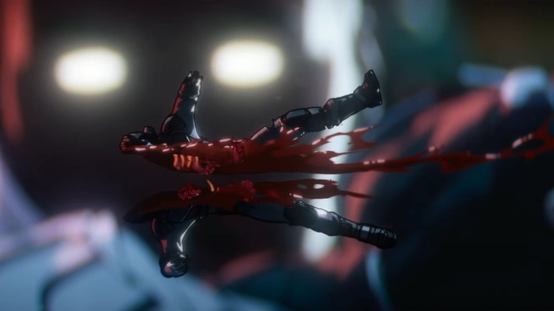 Blade Knight slicing zombie Ant-Man in half in Marvel Zombies