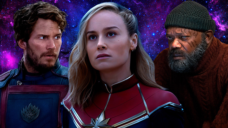Star-Lord, Captain Marvel, and Nick Fury
