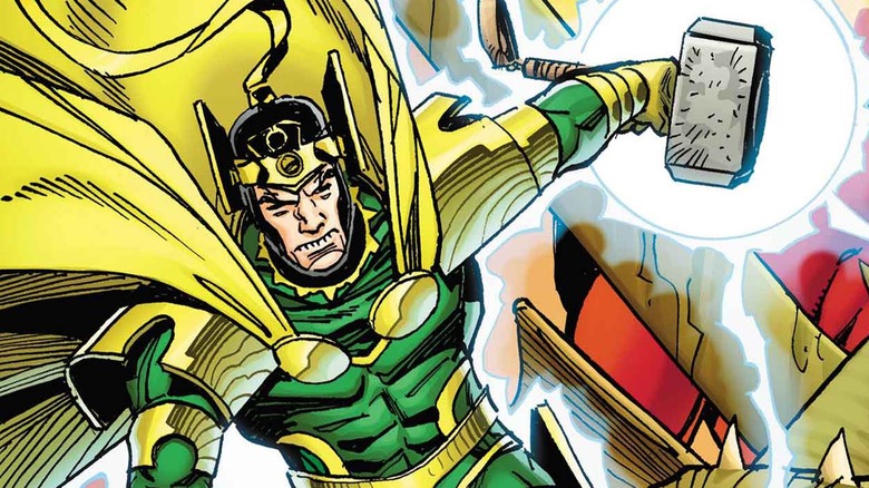 Dark Loki wielding Mjolnir