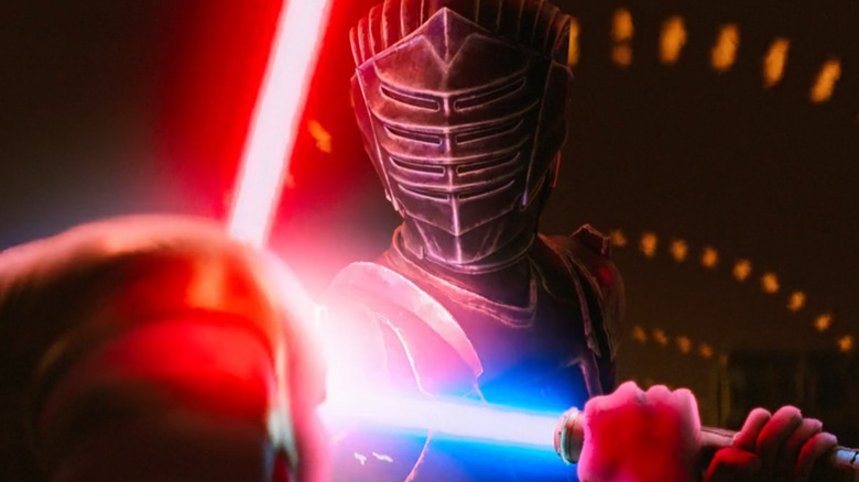 Marrok crosses lightsaber blades with Devon in "Star Wars: Maul — Shadow Lord" (2026)